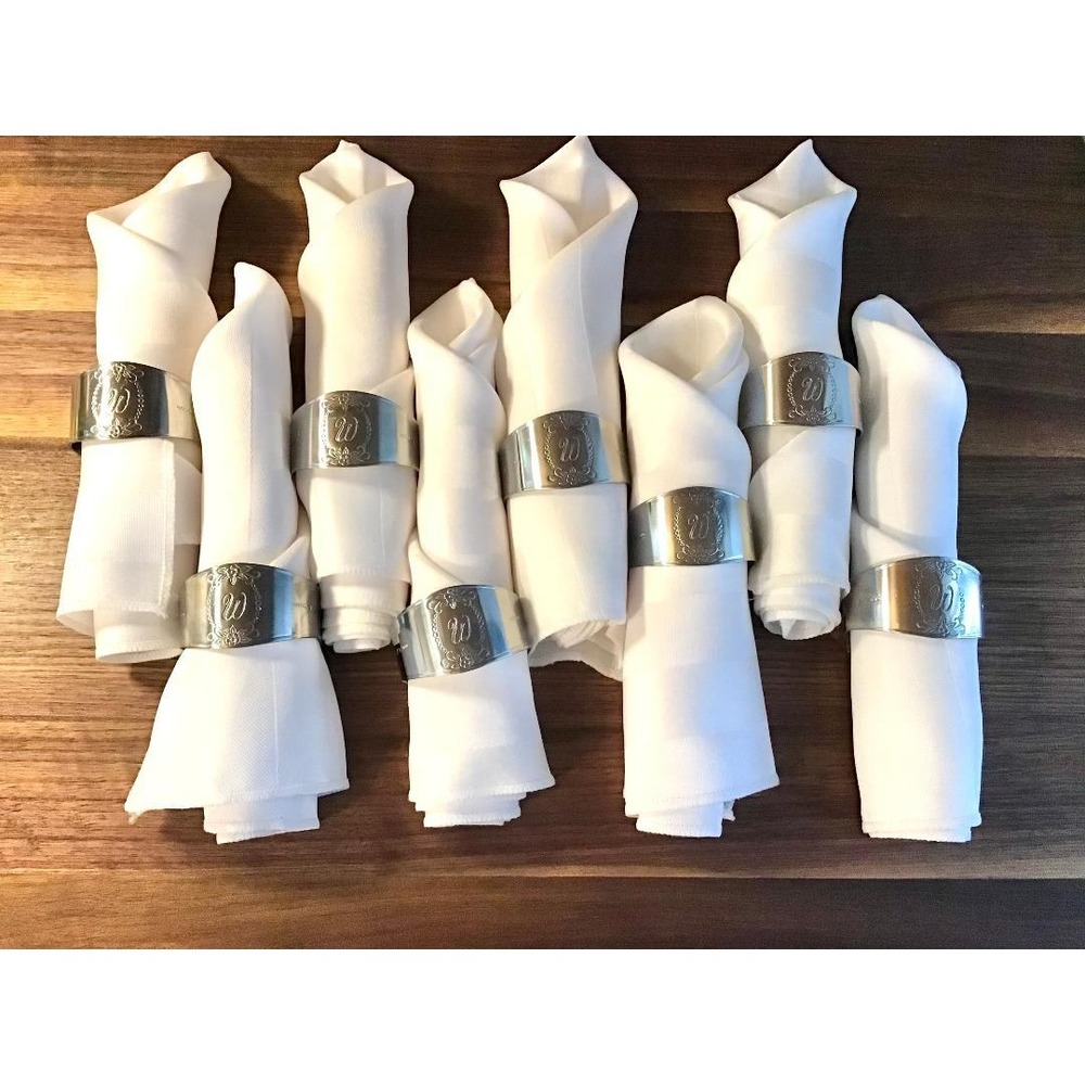Custom Craft Monogrammed "W" Napkin Rings Stainless Steel (8) & Napkins Classic‎